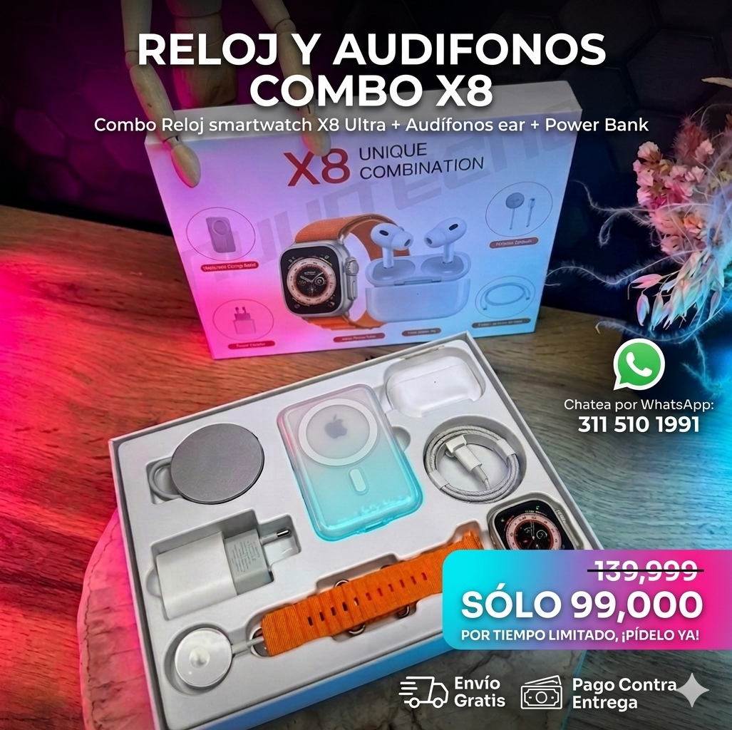 RELOJ Y AUDIFONOS COMBO X8
