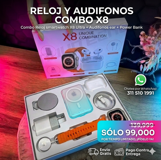 RELOJ Y AUDIFONOS COMBO X8