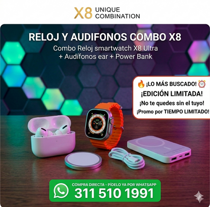 RELOJ Y AUDIFONOS COMBO X8